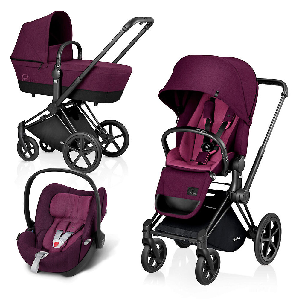 Cybex Priam Lux Matt Black + Cloud Q Plus - Фиолетовый (Mystic Pink) / Колеса Trekking