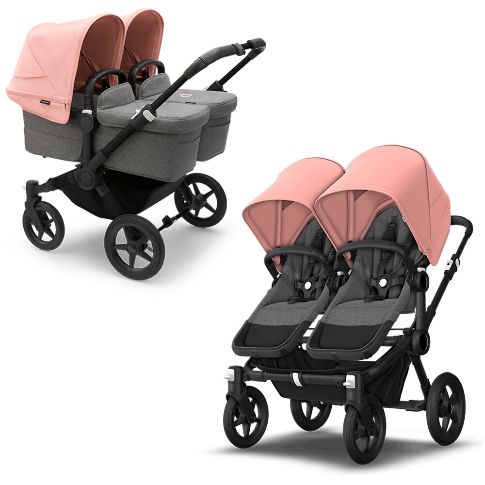 Bugaboo Donkey 5 Twin BLACK - Серый меланж / Розовый (Grey Melange / Morning Pink)