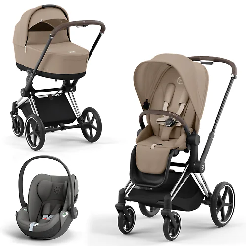 Cybex Priam IV + Cloud T i-Size – премиальная детская коляска 3 в 1, цвет Cozy Beige / Chrome Brown, купить у официального дилера Первая-Коляска.РФ в Москве