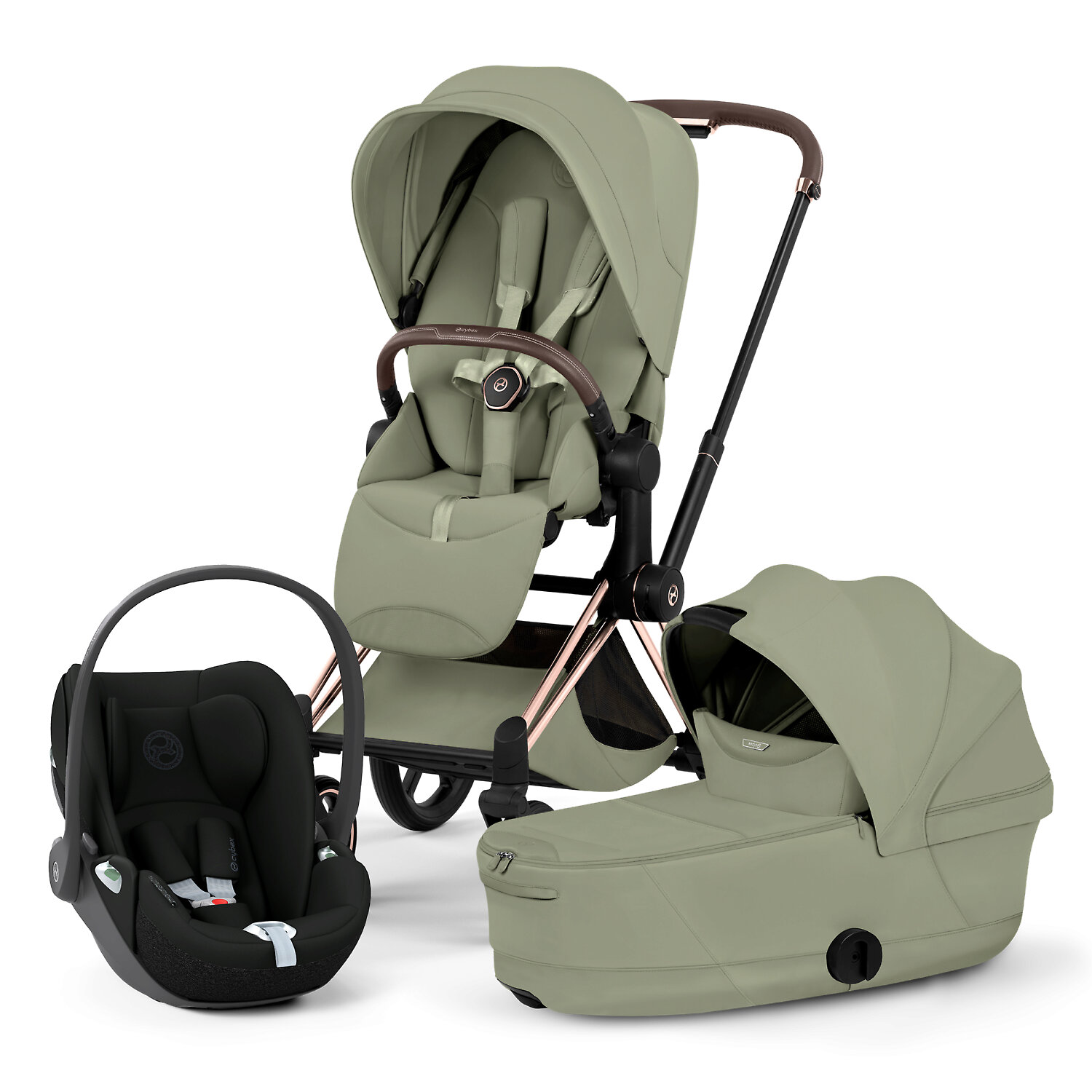 Cybex Priam Style + Cloud T i-Size - Зелёный / Золотистая рама (Sage Green / Rosegold)