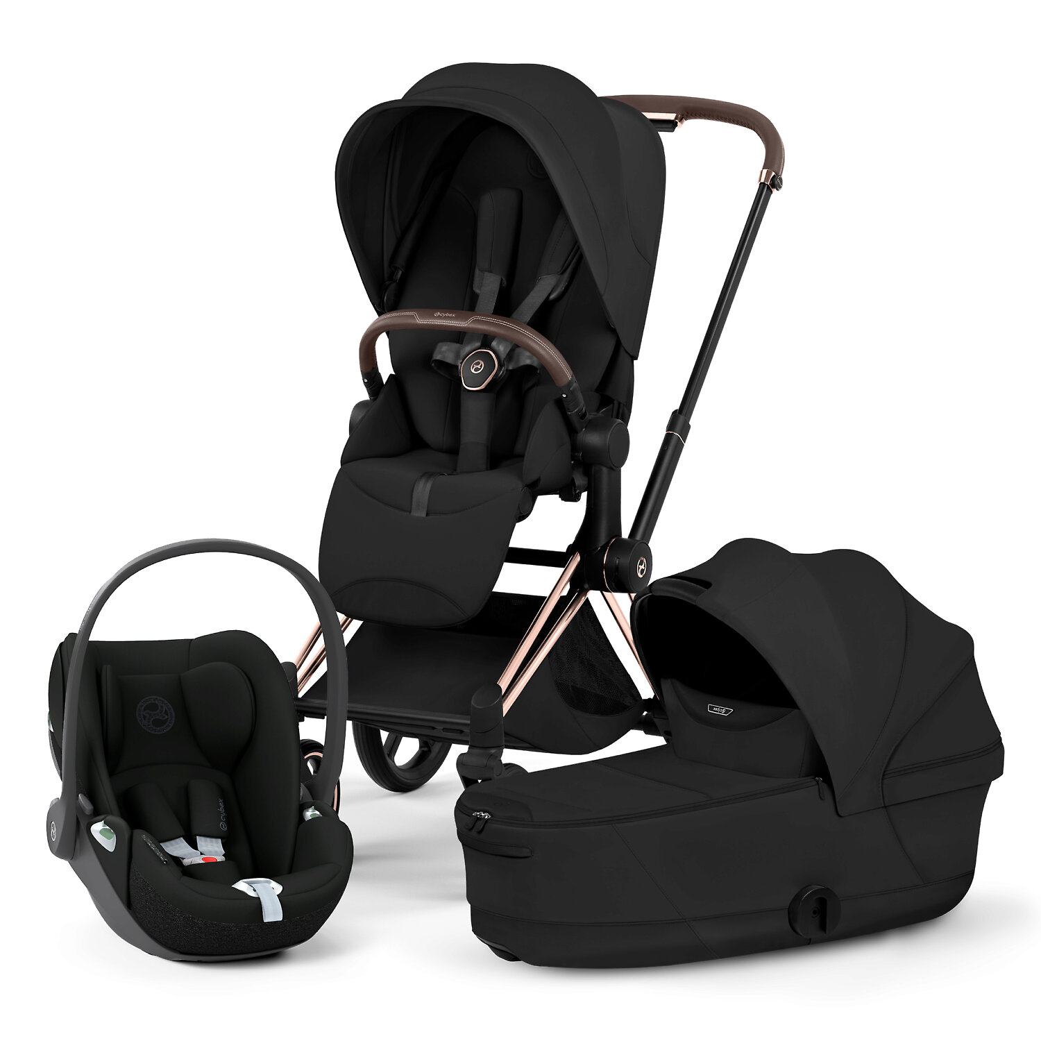 Cybex Priam Style + Cloud T i-Size - Чёрный / Золотистая рама (Sepia Black / Rosegold)