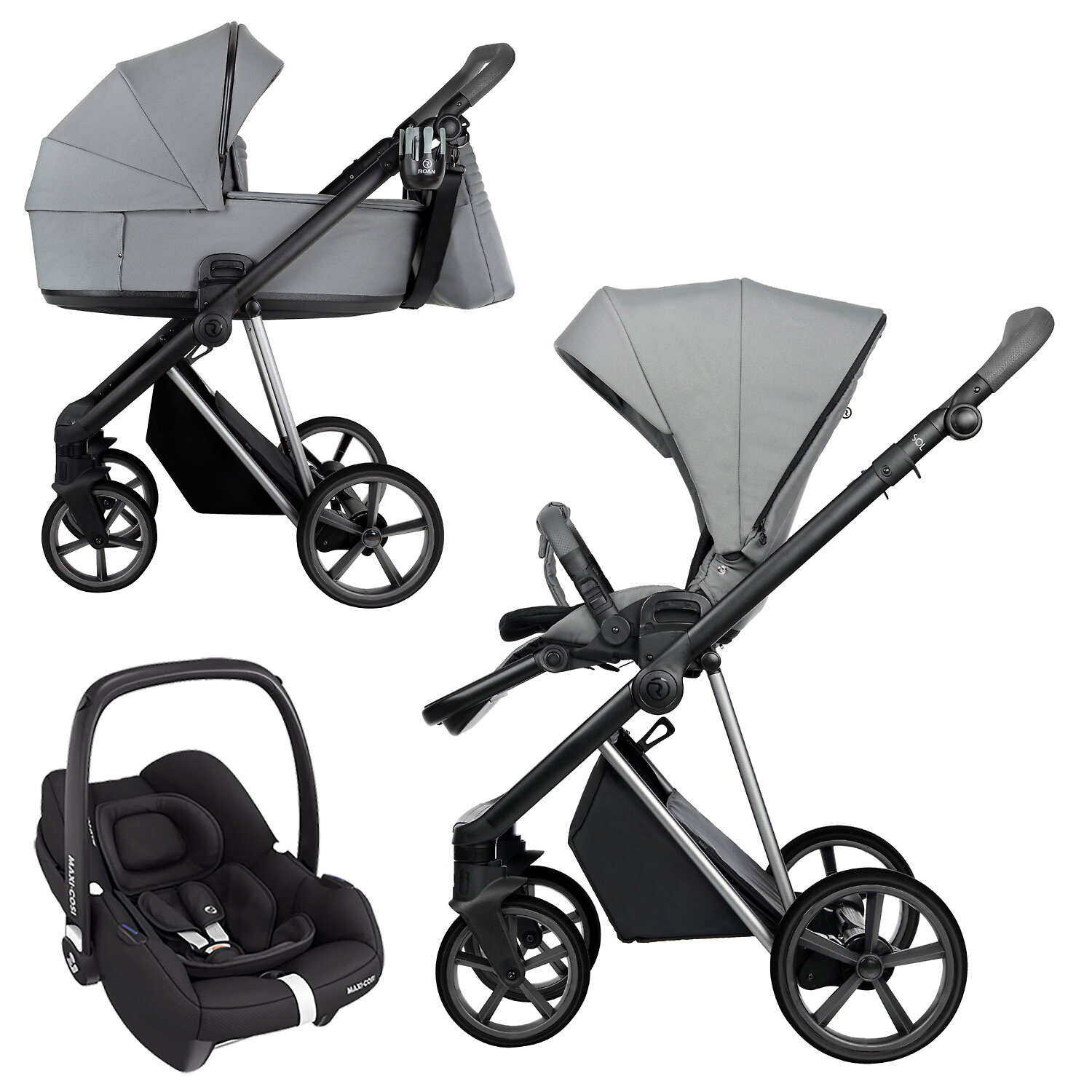 Roan Sol Vintage Luxury 2.0 + Maxi-Cosi Cabriofix i-size - Пепельный (Blue Tea)