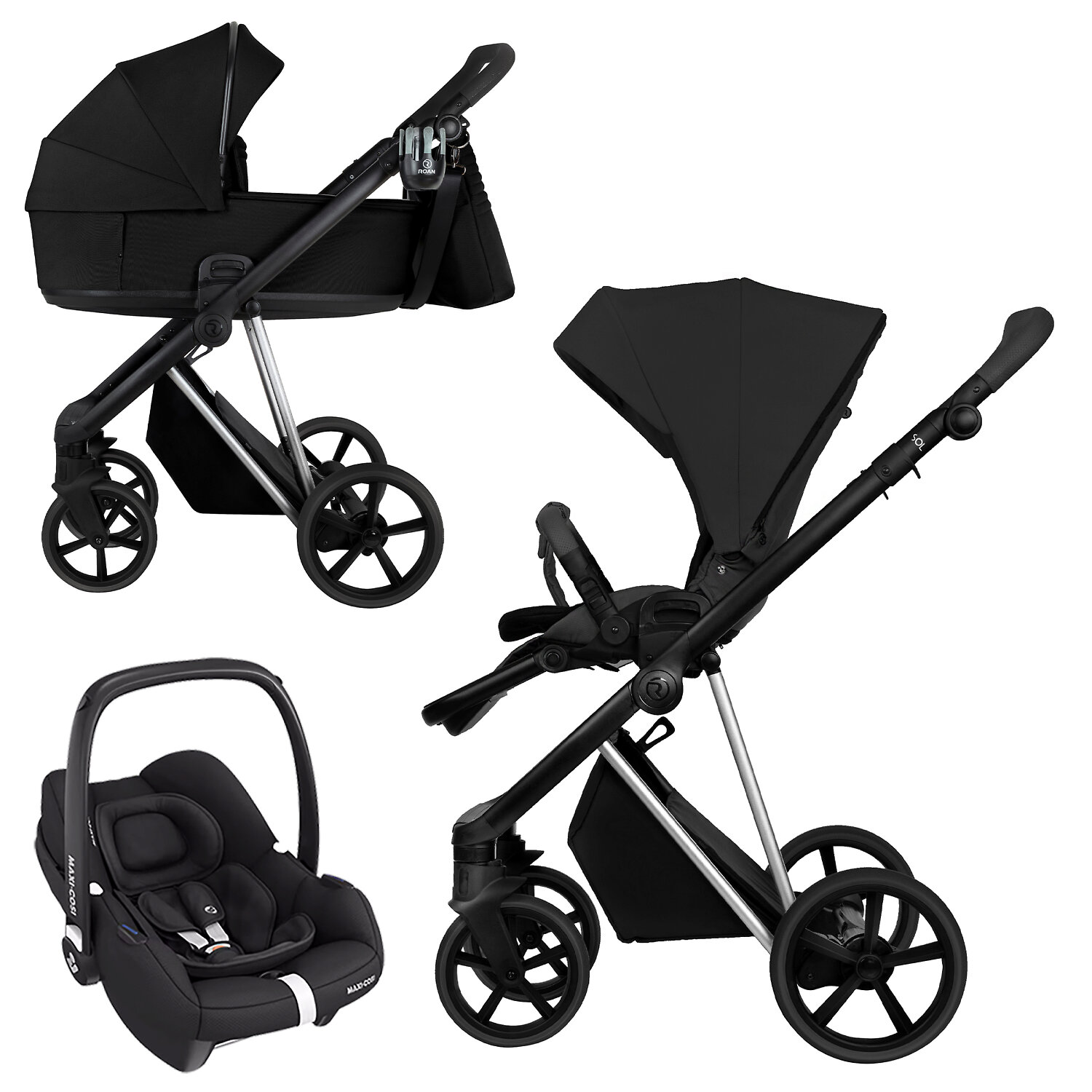 Roan Sol Vintage Luxury 2.0 + Maxi-Cosi Cabriofix i-size - Чёрный (Caviar Black)