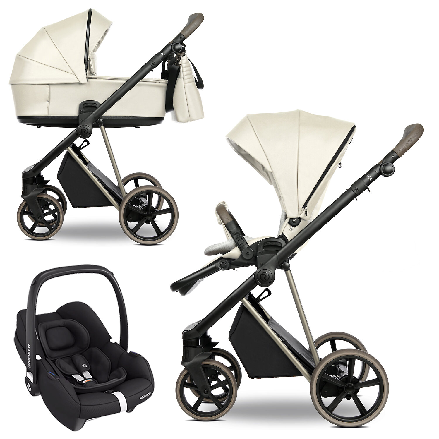 Roan Sol Vintage Luxury 2.0 + Maxi-Cosi Cabriofix i-size - Кремовый (Butter Cream / Eco)