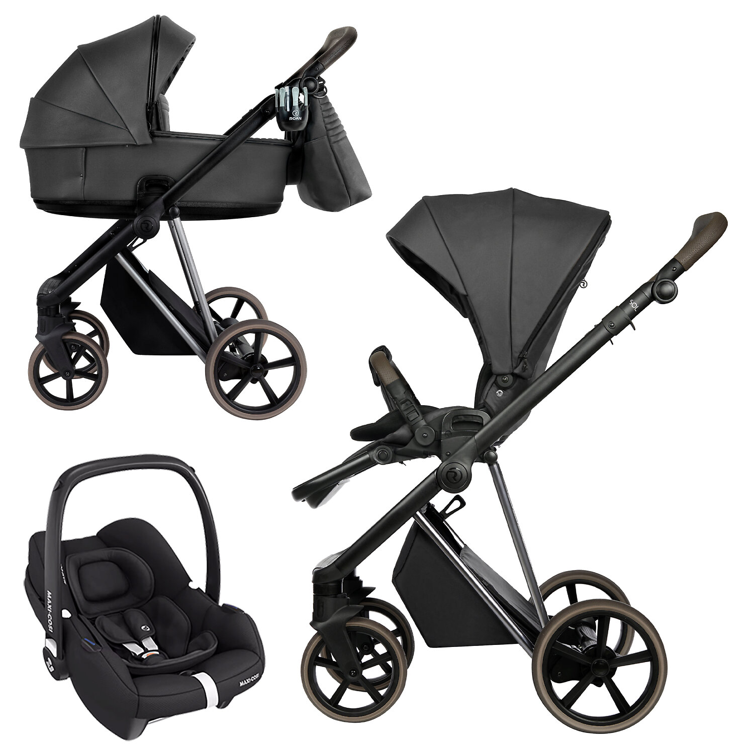 Roan Sol Vintage Luxury 2.0 + Maxi-Cosi Cabriofix i-size - Грифельный (Woodland Gray / Eco)