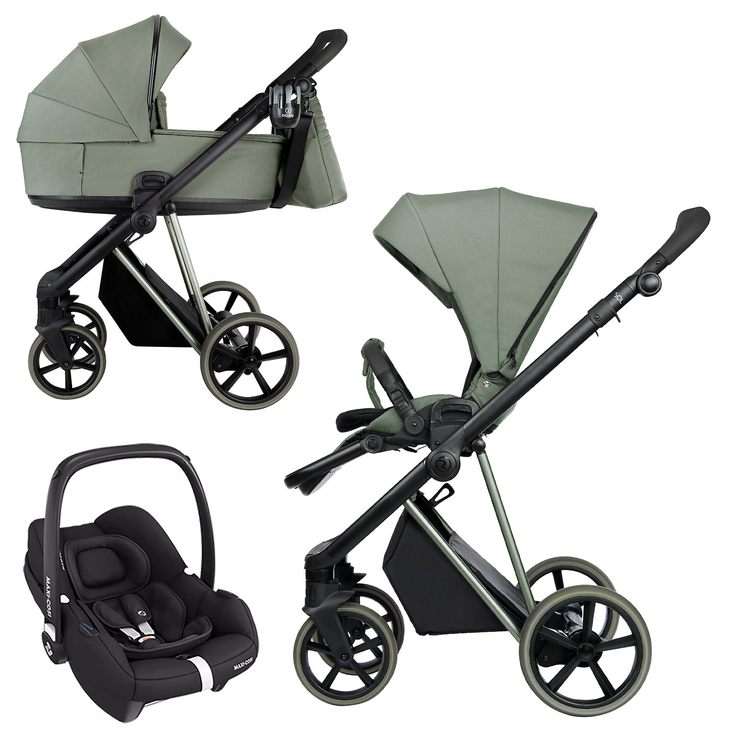 Roan Sol Vintage Luxury 2.0 + Maxi-Cosi Cabriofix i-size - Серо-зелёный (Sage Green)